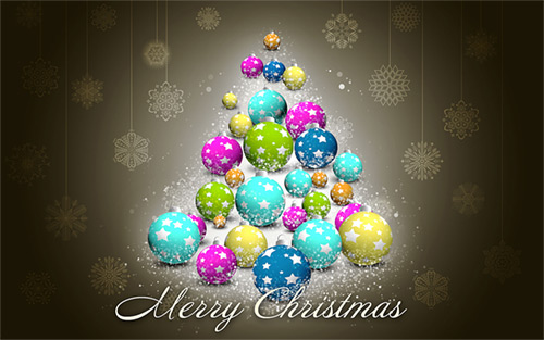 How to create Christmas greeting card with snowflakes and colorful tree baubles in Photoshop CS5 - adobetutorialz.com