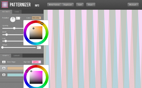 Die beiden Farbräder für die Änderung des jeweilig angewählten Farbstreifens (ganz oben) und die Hintergrundfarbe (unten).