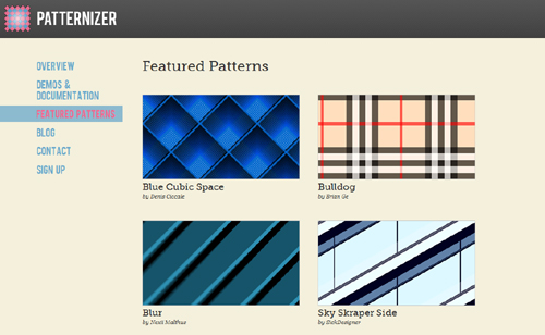 Unter „Featured Patterns“ im „Info“-Bereich sieht man, wie andere Kommunikations-Designer ihre Muster angelegt haben.