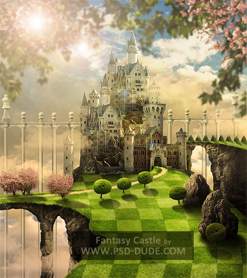 Create a Fantasy Castle in Photoshop Inspired by The Movie Alice in Wonderland - psd-dude.com