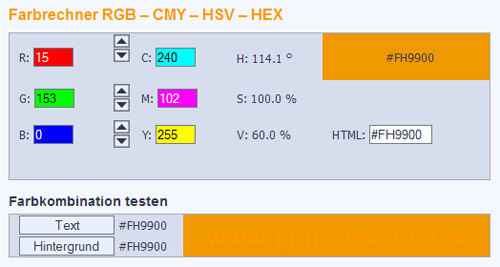 Farbrechner RGB - CMYK - HSV - HEX