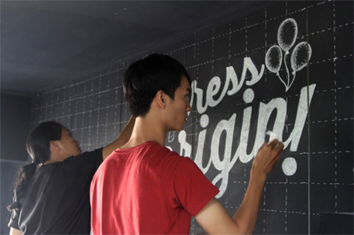 White Chalk Wall typo - Mr Ego Coffee & Tea - Hieu Trieu u.a.
