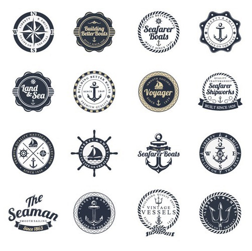 Ocean and Sea Labels Stamp Vector Set - webdesignhot.com