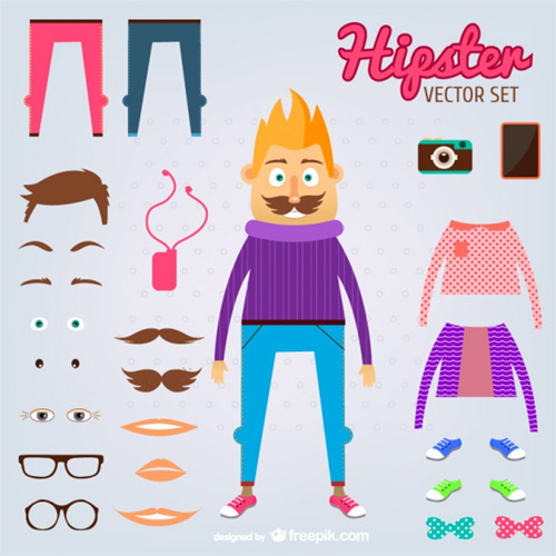 Hipster man vector set - freepik.com