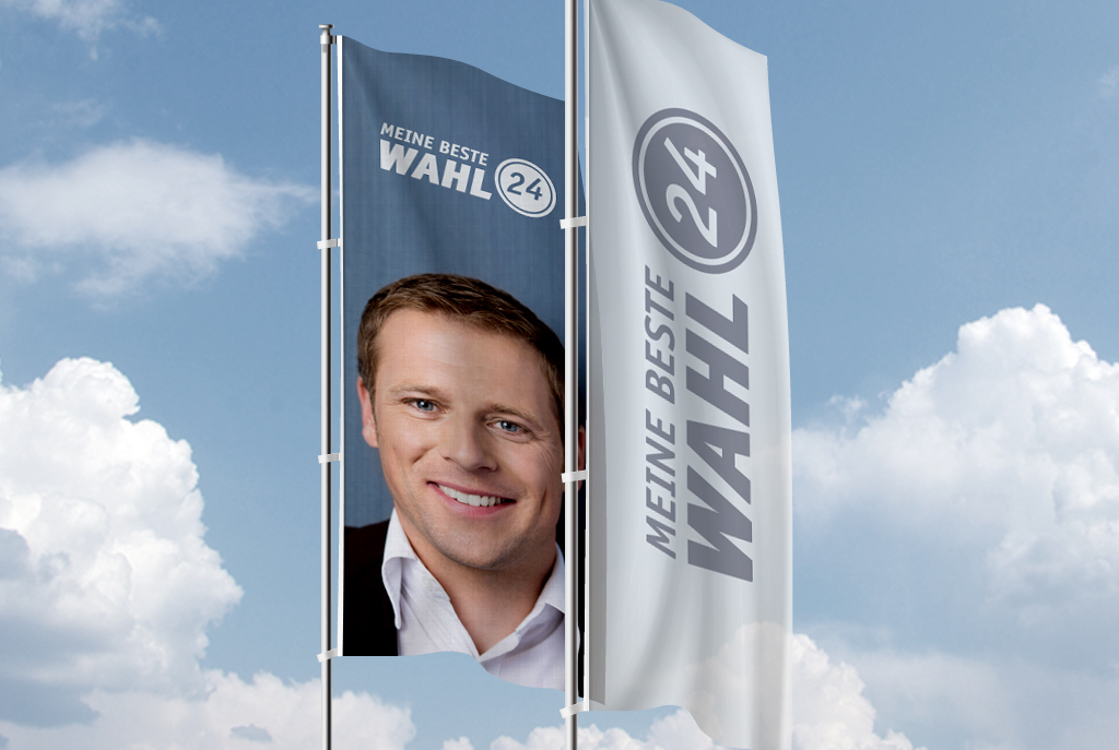 Hiss-Fahnen bzw. Flaggen mit Wahlwerbung von print24.